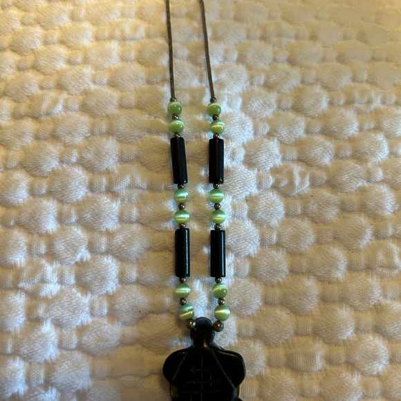 Indigenous made, Green Turtle Stone, Black Bead and Silver Necklace. - Picture 3 of 5